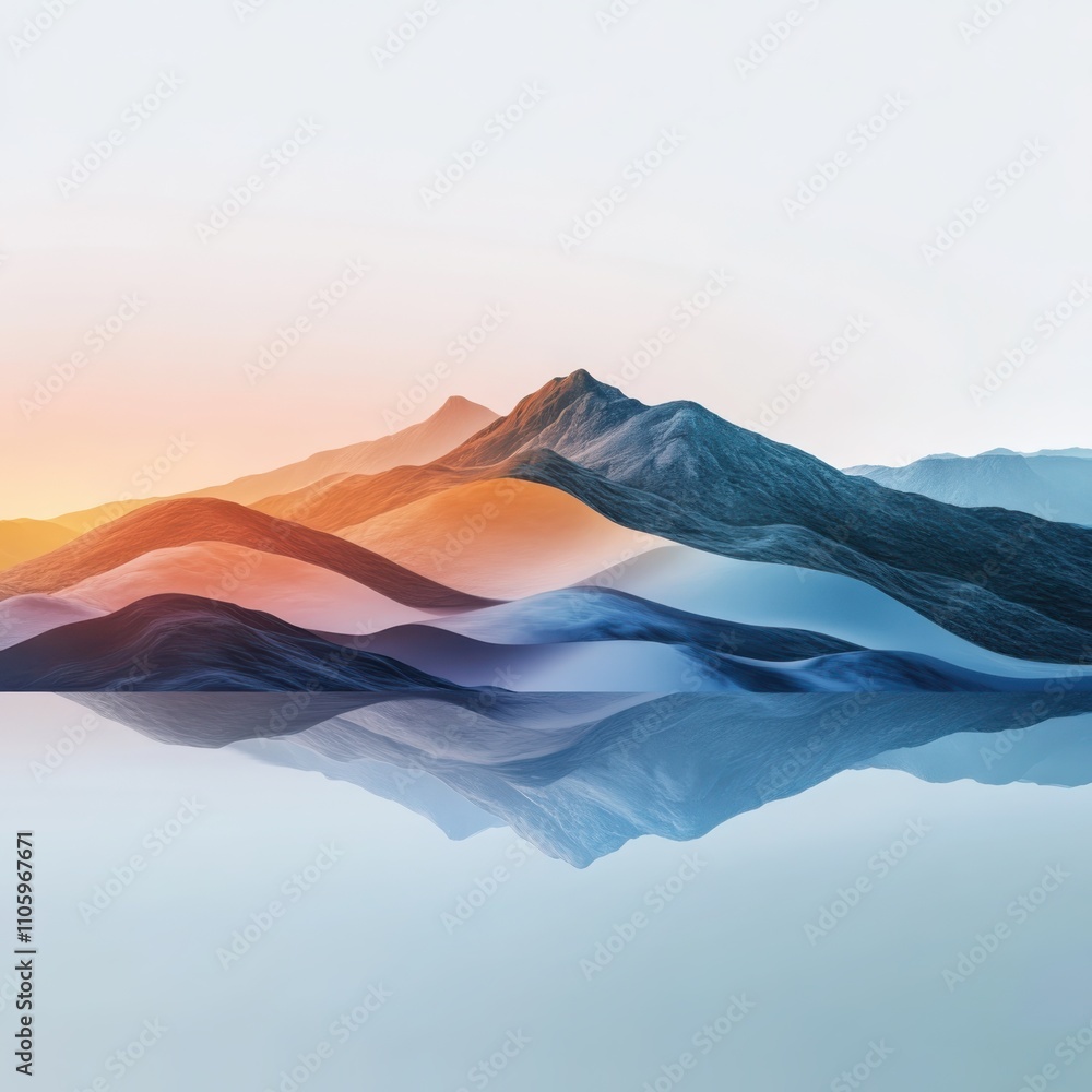 Poster visualizing mental health journey through abstract landscape with smooth terrain therapeutic color g