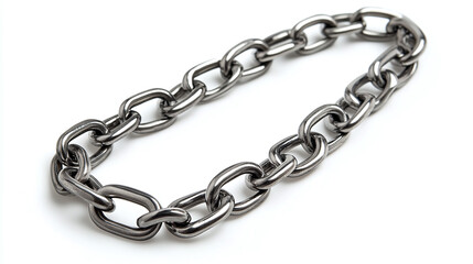 Obraz premium Silver chain isolated on white background. shiny metal steel iron link object, metallic strong security accessory, heavy long straight industry safety, stainless protection equipment, connection.