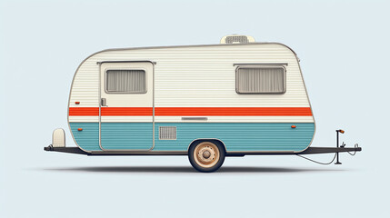 Vintage travel trailer isolated on white background. retro summer adventure transport camper caravan mobile rv vehicle, classic camping house, outdoor journey or trip.