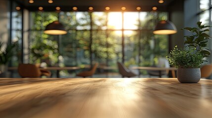 Modern bright office interior with furniture and daylight. Blurred background