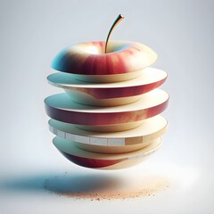 The image features a visually striking design of an apple that appears to be sliced into horizontal layers. Each layer, reminiscent of a cross-section, has a smooth, glossy finish and a soft gradient,