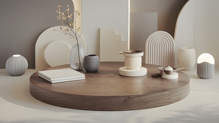 Smooth woodgrain platform surrounded by clean, stylish decor.