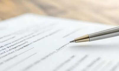 Fototapeta premium Close-up of a pen poised above a signature line on a legal document, signifying contract signing, agreement, or official paperwork.
