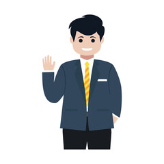 Obraz premium A businessman in a business suit waving his hand and smiling