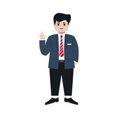 standing businessman in a business suit waving his hand