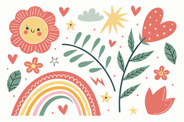 Colorful Hand-Drawn Crayon Doodles – Fun and Playful Design Elements