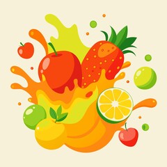 fruits juice splash vector illlustration