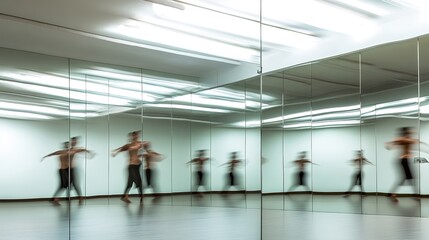 Dancer's motion blur in mirrored room