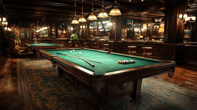 Cozy Interior of a Classic Billiard Room with Elegant Lighting