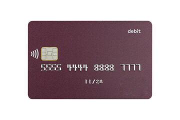 plastic card, credit card, with chip, isolated from background	