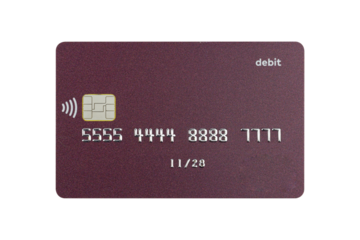 plastic card, credit card, with chip, isolated from background	