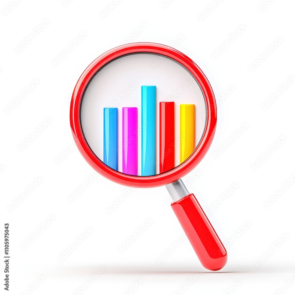 Poster a colorful bar graph viewed through a magnifying glass, symbolizing data analysis and research.