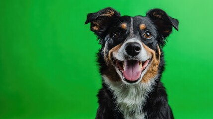 Fototapeta premium A happy pet posing for a photo, with a green screen background ready for adaptable content
