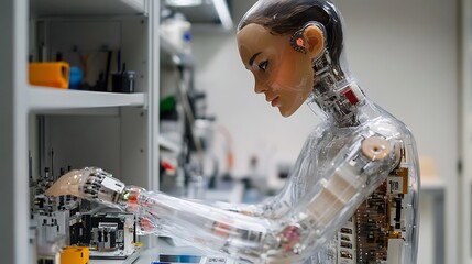 Transparent Robot Works In A Laboratory Setting