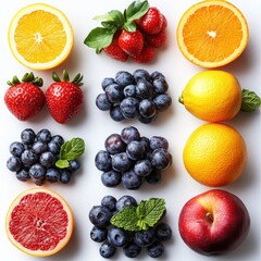 A set of various (Fresh Fruit Set) in full detail, isolated on a transparent background. 