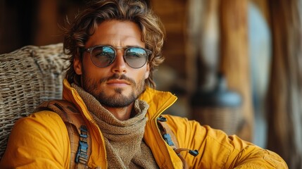 Fototapeta premium Men travel-inspired outfits combining global influences with casual flair, styled for an adventurous vibe