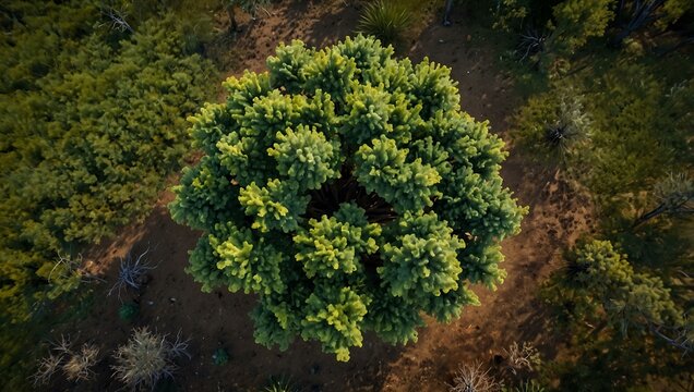 Drone view of Xanthostemon tree in Australia.