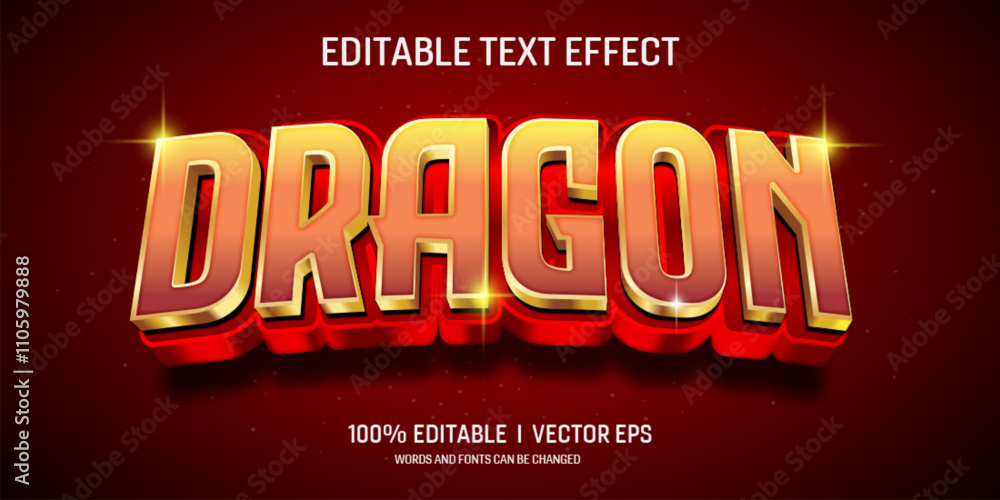 Poster dragon vector 3d text effect with modern style design
