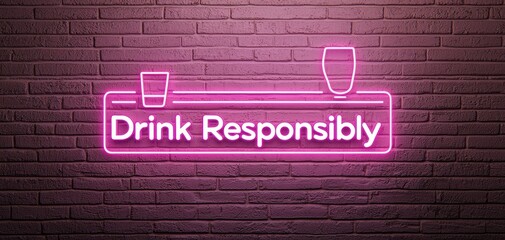 Fototapeta premium Alcohol Consumption Warnings concept. A neon sign on a brick wall emphasizes the message: 