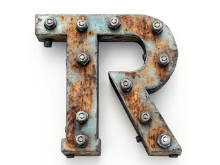 Rusted letter R made of metal.