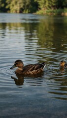 Ducks swimming in a pond in Krasna Lipa, Czech Republic.