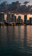 Fototapeta premium Dusk over downtown Miami’s waterfront.