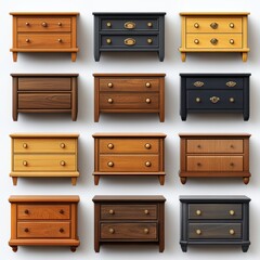 Fototapeta premium A set of various (Nightstands) in full detail, isolated on a transparent background. 