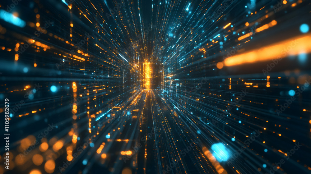 Poster Visualizing the flow of big data as it travels through cyberspace in abstract digital form