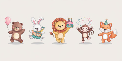 Obraz premium Cheerful Animal Parade with Five Festive Creatures (Cover)