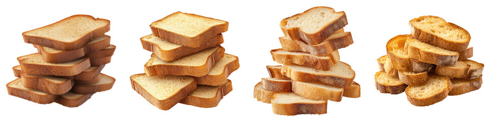 Pile of toasted bread isolated on transparent background, Set of