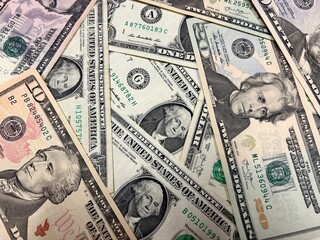 American dollar cash background, dollar bills heap