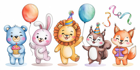 Naklejka premium Delightful Watercolor Illustration of a Birthday Party