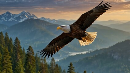 Fototapeta premium Eagle soaring high, symbolizing freedom.