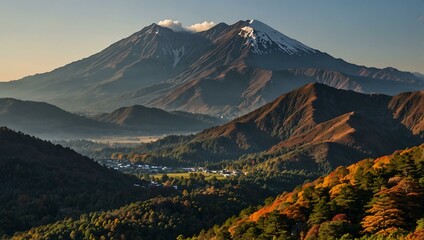 Fototapeta premium Early autumn view of Mount Ontake.