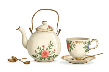 Distressed Ceramic Teapot, Floral Patterns