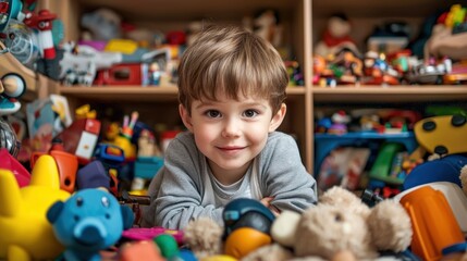 A child happily dusts their toy collection emphasizing the joy of responsibility and the importance of caring for personal belongings