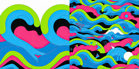 Fototapeta premium Fun and Funky Washi Paper Design with Waves