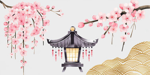 Graceful Japanese New Year's Card Featuring Cherry Blossoms