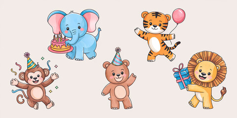 Lively Circus Animal Celebration with Five Charming Creatures