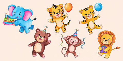 Fototapeta premium Lively Circus Animal Celebration with Five Charming Creatures