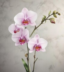 Fototapeta premium Delicate watercolor painting of a blooming orchid branch, botanical, delicate, watercolor, floral, flora