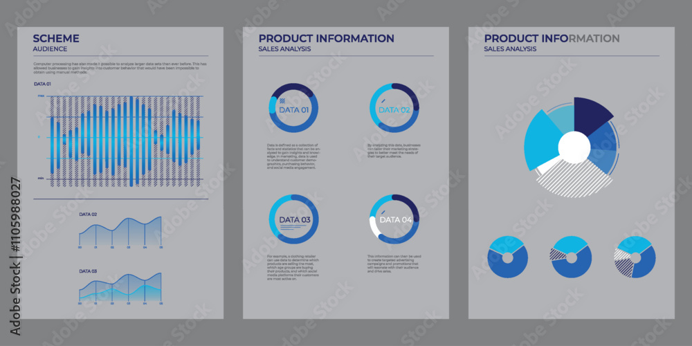 Poster coverage audience data charts in color. vector elements charts.