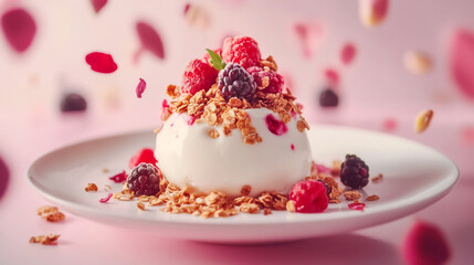 Healthy breakfast. Yogurt with granola and berries