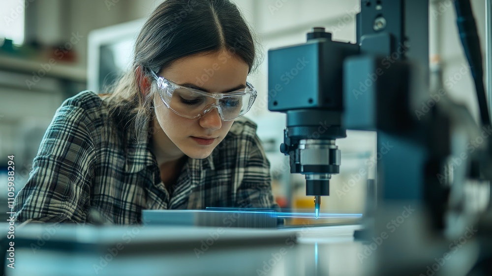 Poster worker using laser scanner to verify product dimensions in factory