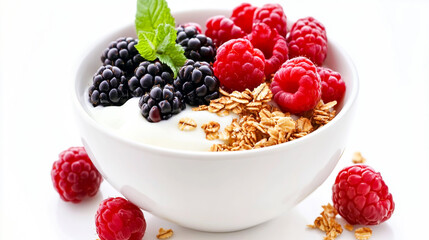 Healthy breakfast. Yogurt with granola and berries