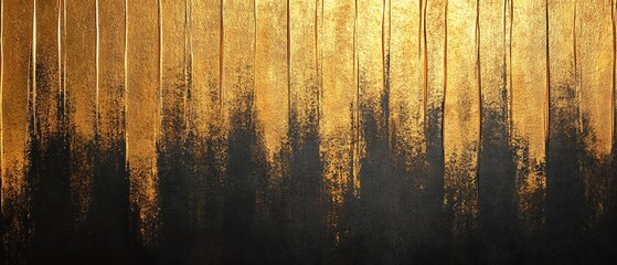A stunning abstract representation of forest silhouettes against a shimmering golden background.
