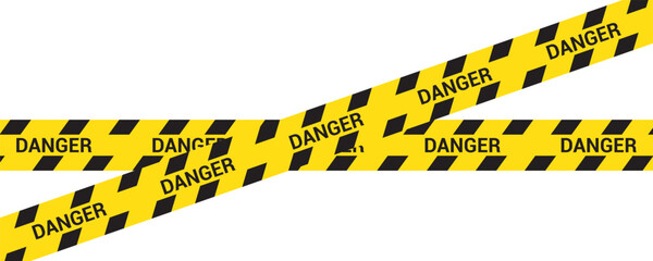 Danger Caution Barrier Tapes. Yellow and black danger warning tape set, includes  symbols for industrial safety, roads and construction sites. Vector illustration on a transparent background.