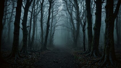 Obraz premium Eerie forest decorations creating a haunting atmosphere.