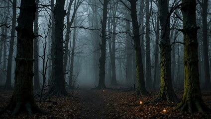 Fototapeta premium Eerie forest decorations creating a haunting atmosphere.