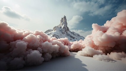 pink clouds at the top of the mountain